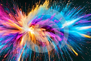 Multicolor splash of particles festival of colors powder burst exploding and splashing powder. Abstract colored background. Holy