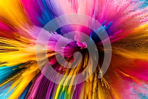 Multicolor splash of particles festival of colors powder burst exploding and splashing powder. Abstract colored background. Holy