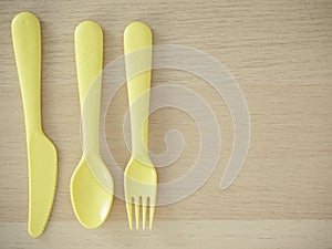 Plastic spoon and fork, bright color