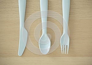 Plastic spoon and fork, bright color