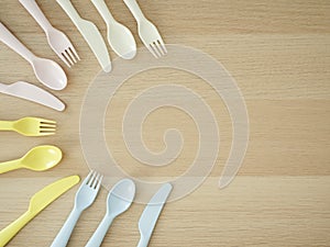 Plastic spoon and fork, bright color