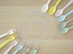 Plastic spoon and fork, bright color