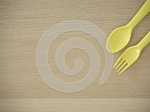 Plastic spoon and fork, bright color