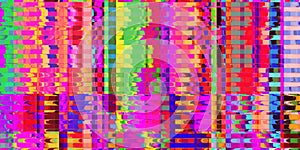 Multicolor Stripe Distortion Screen Texture. Colorful Noise Background. Glitch Art Backdrop. Distorted Geometric Surface. Abstract