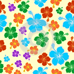 Hibiscus Exotic Colorful Seamless Pattern Vector Graphic Art