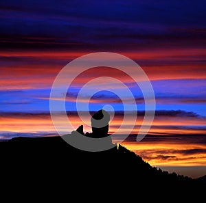 Awesome multicolor sunset on Roque Nublo, Gran canaria island