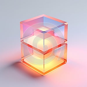 Multicolor Transparent Glass Cube With Depth Of Layers - Minimalist Sculpture
