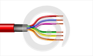 Multicolor Twisted Pair Copper Cable with shield structure. 3d Rendering Vector realistic illustration.