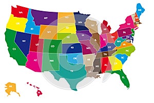 Multicolor USA Bordering Map on White Background