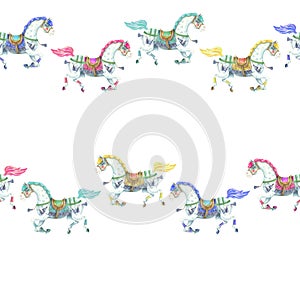 Multicolor Vintage Horse Border Pattern