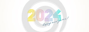 Multicolored 2024 new year logo with calligraphic holiday greeting on a white background.