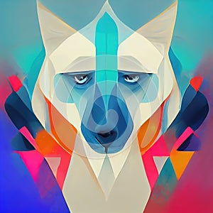 Multicolored abstract portrait of a wolf. Patterned wolf head. Stylized muzzle of a wolf. Digital illustration based on
