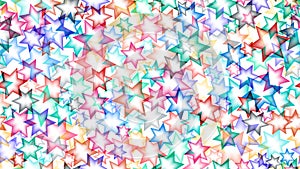 Multicolored abstract seamless pattern of overlapping transparent stars. Vector illustration