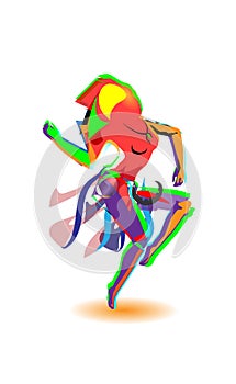 Multicolored abstraction with a dancing girl, colorful woman dancing. Vector white background