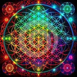 Multicolored abstraction, flower of life.