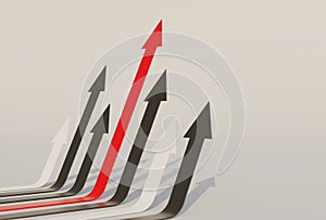 Multicolored arrows go up direction concept to success target and competition. 3D rendering illustration.