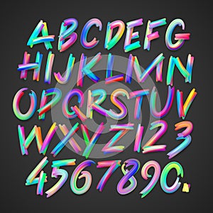 Multicolored art alphabet and numbers