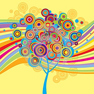 Multicolored background with a tree