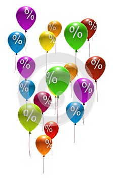 Multicolored balloons with percent symbols