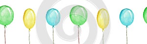 Multicolored balloons, seamless patternn, watercolor illustration isolated photo