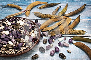 Multicolored beans on the table