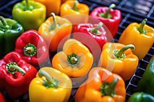 multicolored bell peppers with grill scorer marks photo