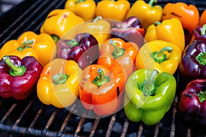 multicolored bell peppers with grill scorer marks photo