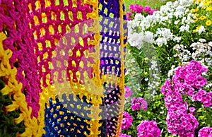 Multicolored blanket.