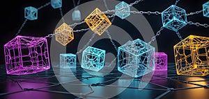 Multicolored Blockchain Cube Network AI Generative