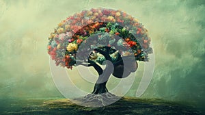 Multicolored Blooming Tree with Brain Detail photo