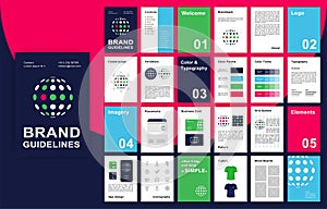 Multicolored Brand Guidelines template. Corporate identity presentation in A4 size. Logo Guideline template. Logo Guide