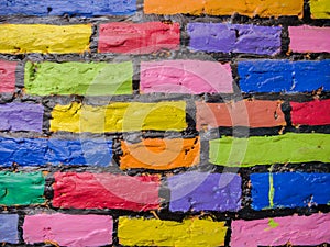 Multicolored bricks on the wall