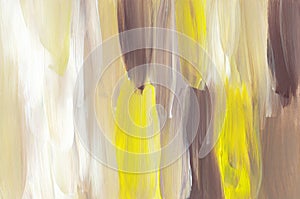 Multicolored brush strokes background, hand painted. Abstract artistic backdrop. Yellow, brown, white painting