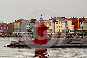 Multicolored buildings of pictoresque town Piran, Slovenia