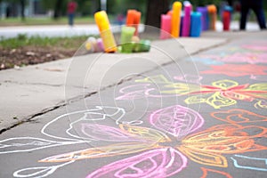 multicolored chalk art on a sidewalk near play area
