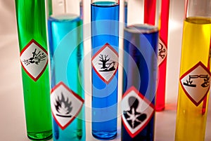 Multicolored Chemistry vials - Focus on hazardous to the environment danger