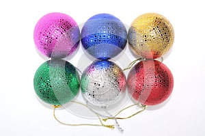 Multicolored christmas balls for new year tree on white background