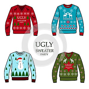 Multicolored christmas party sweaters,