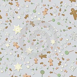 Multicolored christmas Seamless Pattern with Christmas Icons. Vector Illustration on a silver background