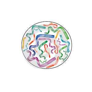 Multicolored circle of ribbons watercolor illustration on white background