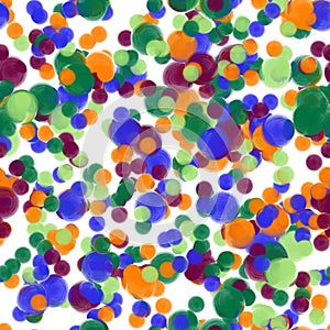 Multicolored circles onthe white background. Blue, green, deep red and orange colors with reflection effect. Seamless pattern