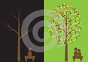 Multicolored circles tree with people