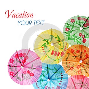 Multicolored Cocktail Umbrellas. Vacation and summer symbol, isolated