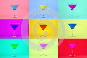 Multicolored cocktails. Cocktail party background