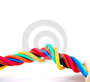 Multicolored computer cable isolated on white background