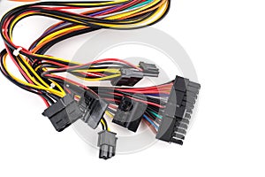 Multicolored computer cable on white