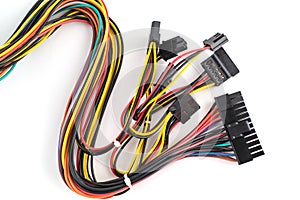 Multicolored computer cable on white