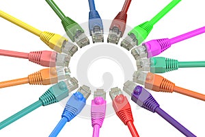 Multicolored computer network cables, 3D rendering