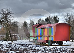 Multicolored construction trailer