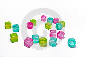 Multicolored cubes filled with liquid,